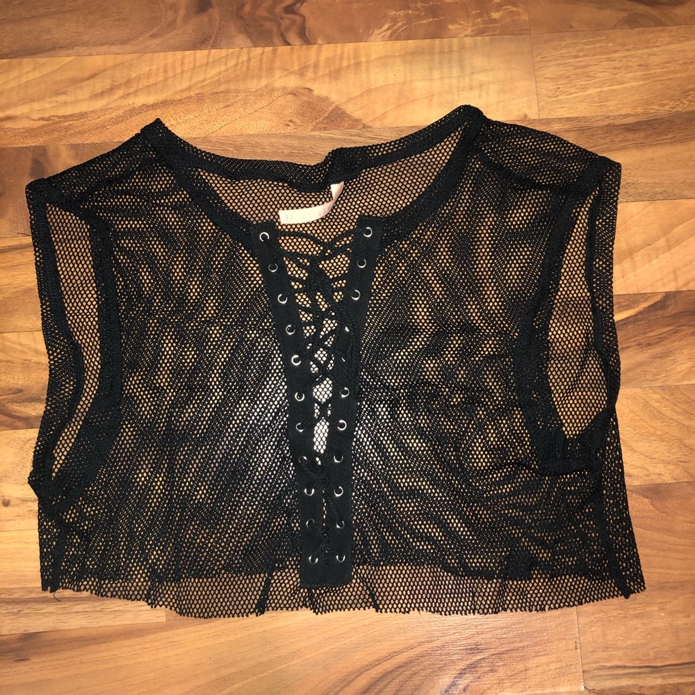 Black Fishnet Laceup Crop Top